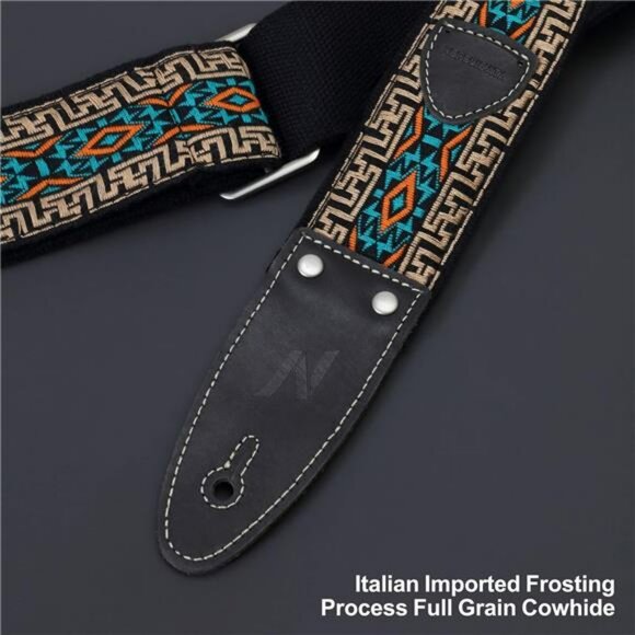 Embroidered Guitar Strap Cotton Adjustable with Pick Pocket for Electric Bass - Picture 3 of 7